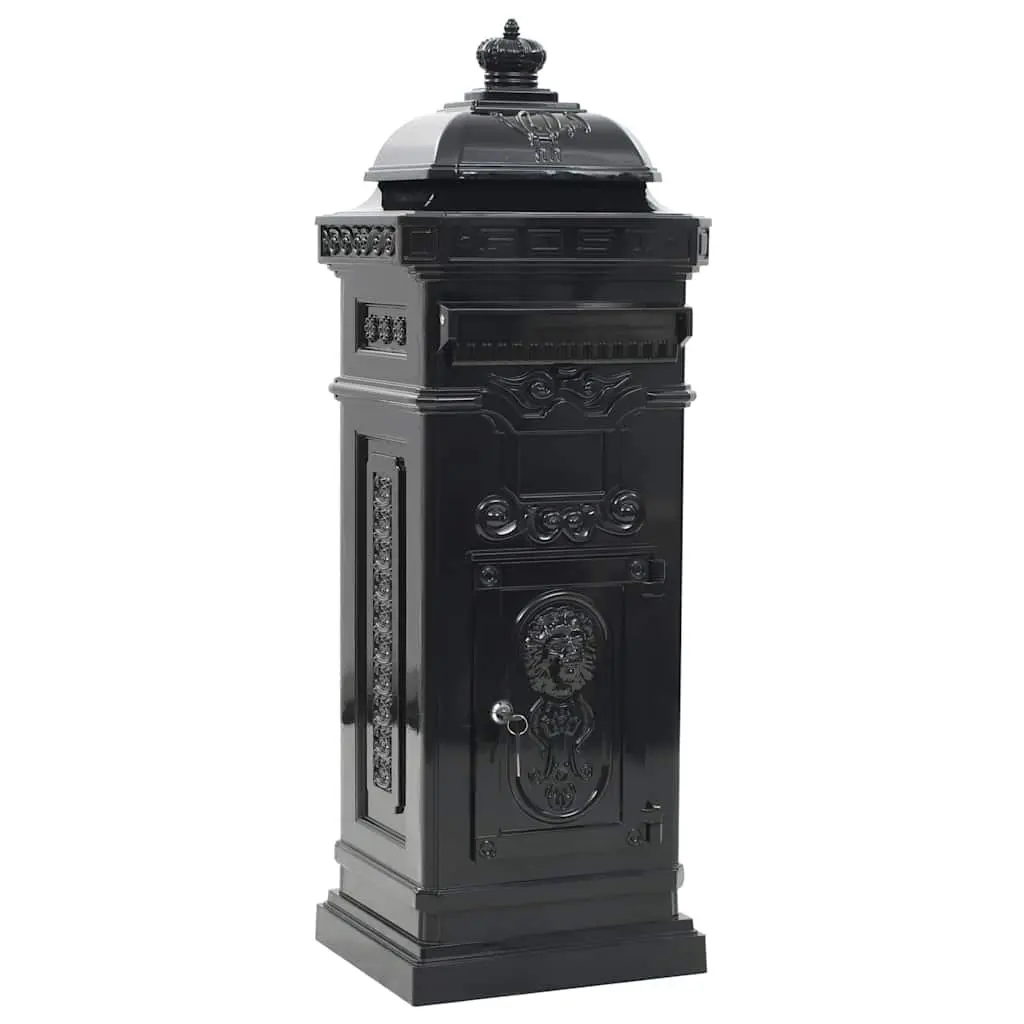 Vintage Style Black Pillar Mailbox Outdoor Garden Decor Weather Resistant with Lockable Doors