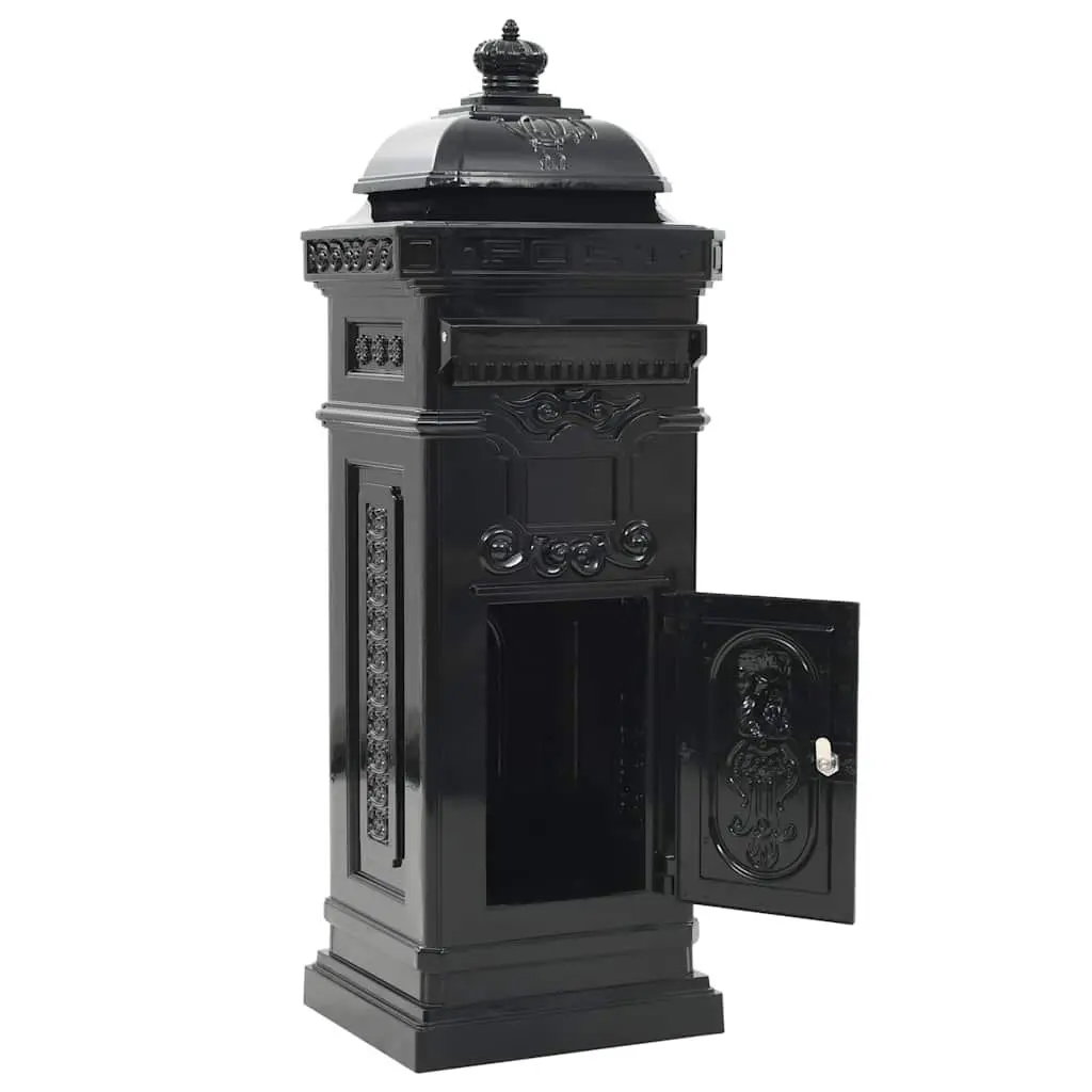 Vintage Style Black Pillar Mailbox Outdoor Garden Decor Weather Resistant with Lockable Doors