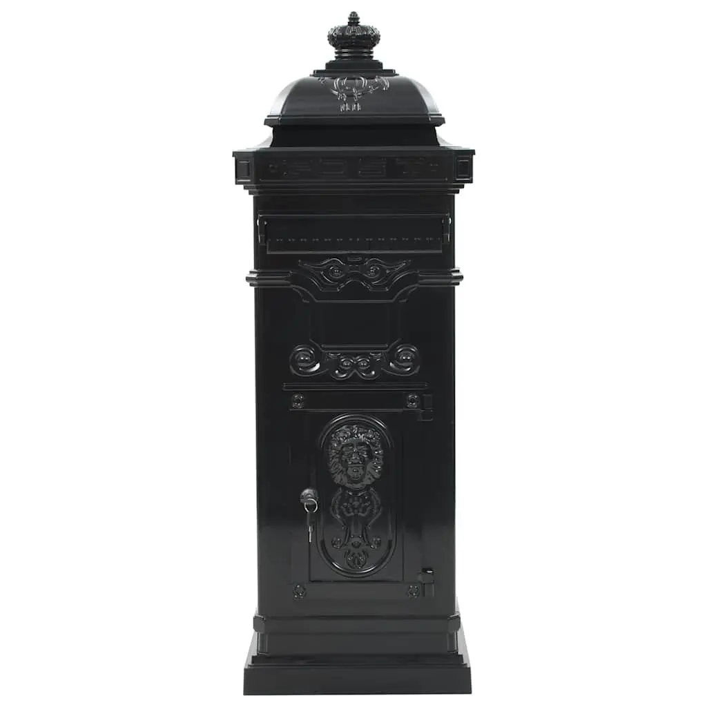 Vintage Style Black Pillar Mailbox Outdoor Garden Decor Weather Resistant with Lockable Doors