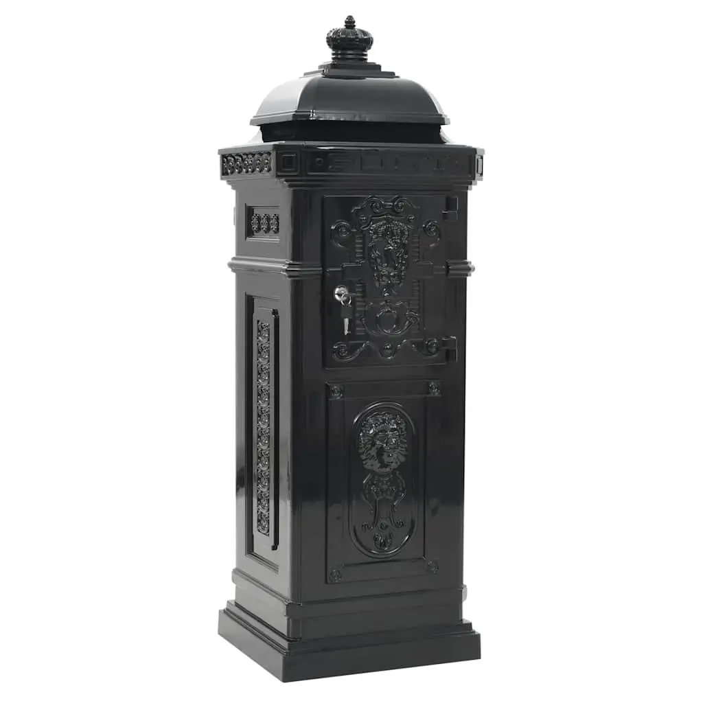 Vintage Style Black Pillar Mailbox Outdoor Garden Decor Weather Resistant with Lockable Doors