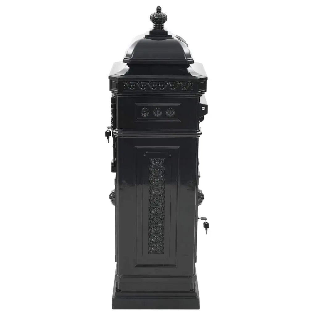 Vintage Style Black Pillar Mailbox Outdoor Garden Decor Weather Resistant with Lockable Doors