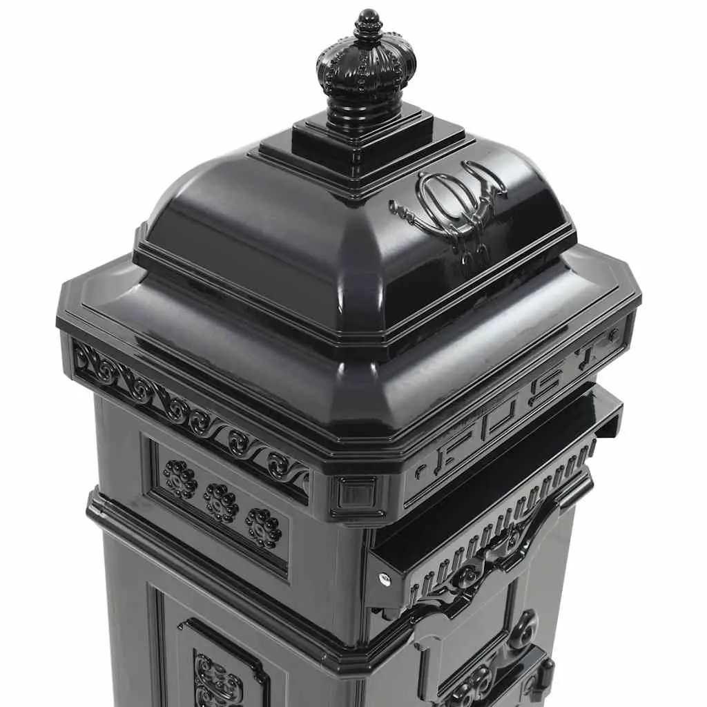 Vintage Style Black Pillar Mailbox Outdoor Garden Decor Weather Resistant with Lockable Doors