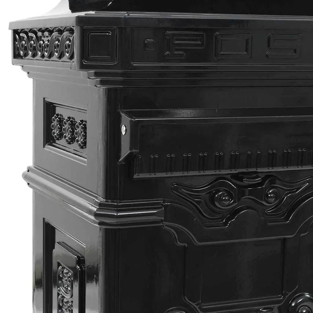 Vintage Style Black Pillar Mailbox Outdoor Garden Decor Weather Resistant with Lockable Doors