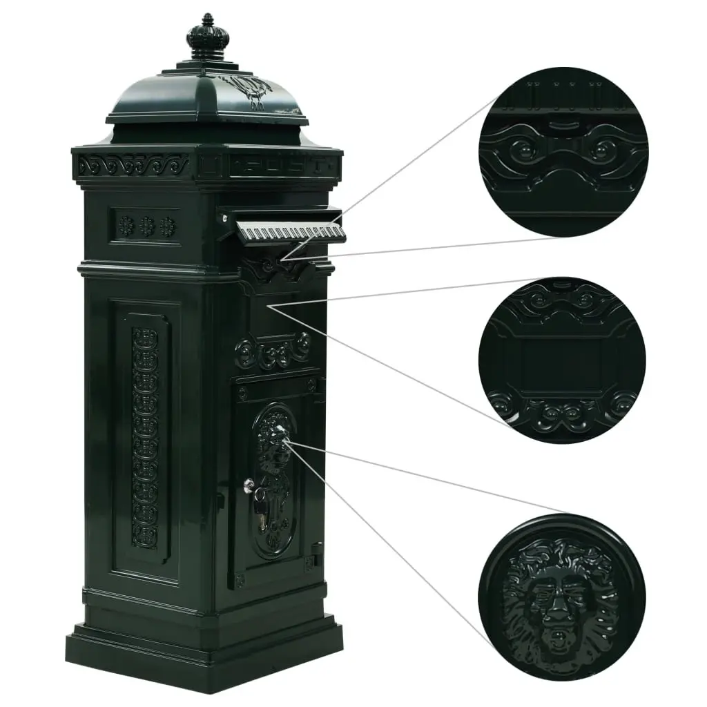 Pillar Letterbox Green Vintage Style Antique Outdoor Mailbox with Lockable Doors