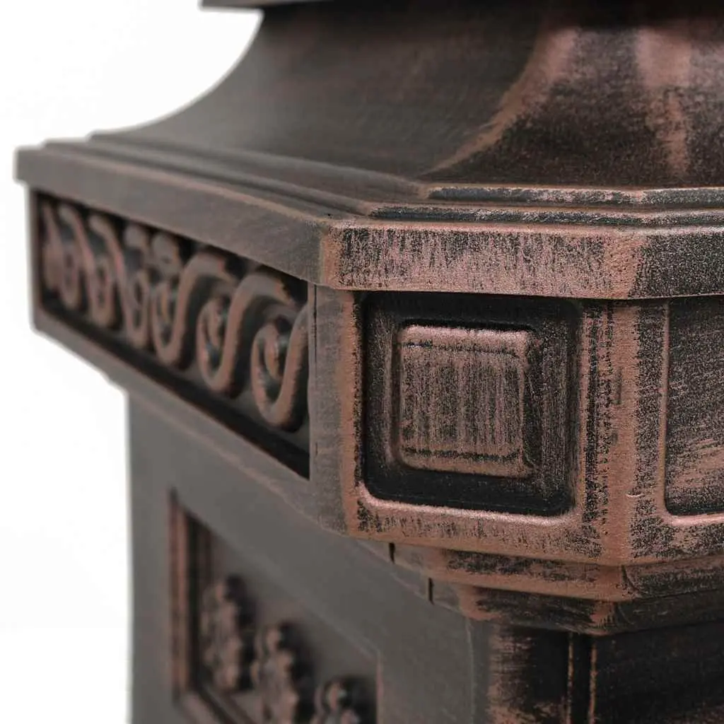 Pillar Letterbox Antique Style Rustproof Brown Outdoor Wide Mail Slot Lockable Doors