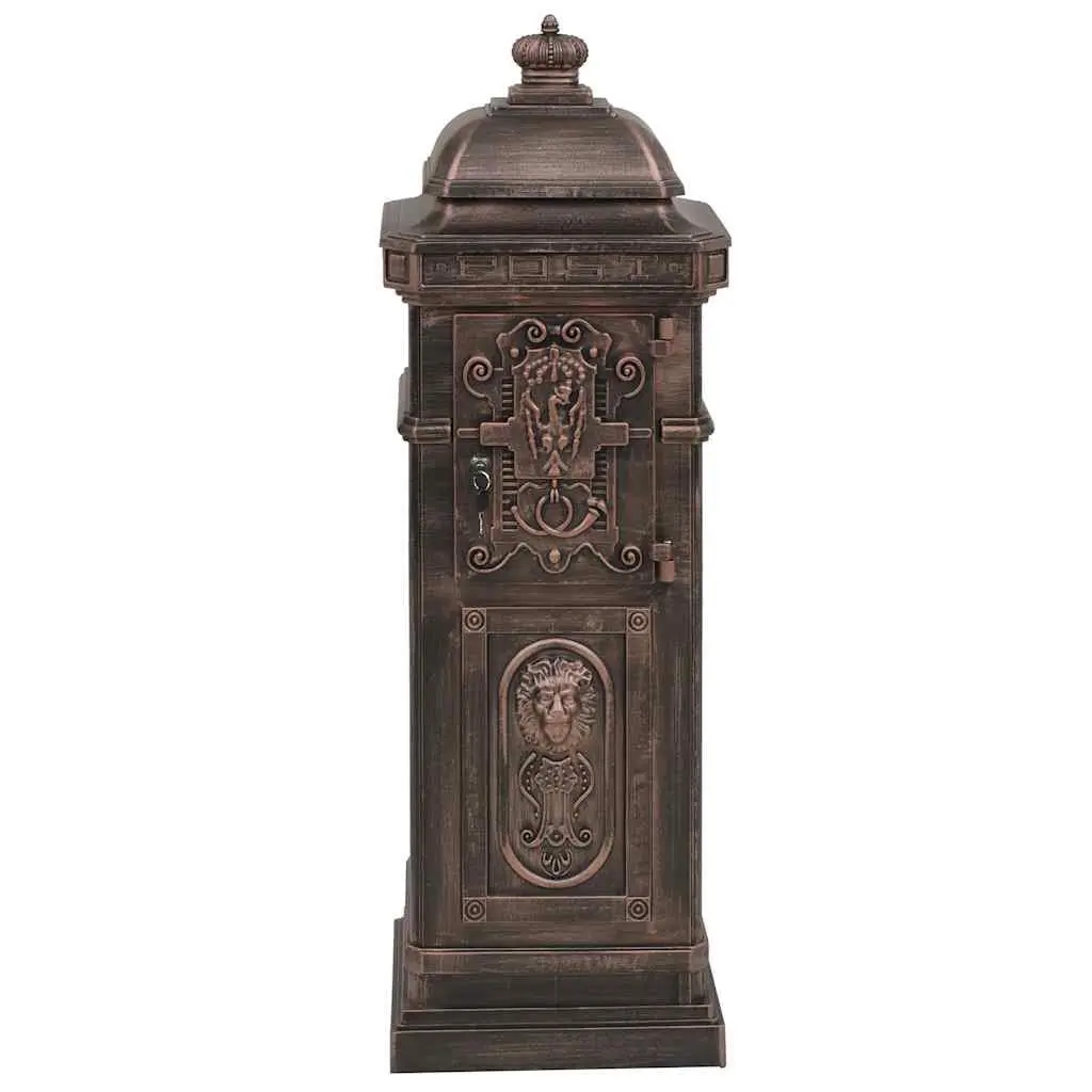 Pillar Letterbox Antique Style Rustproof Brown Outdoor Wide Mail Slot Lockable Doors