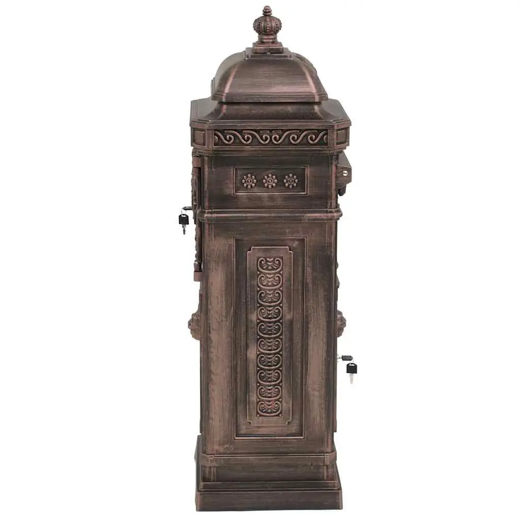 Pillar Letterbox Antique Style Rustproof Brown Outdoor Wide Mail Slot Lockable Doors