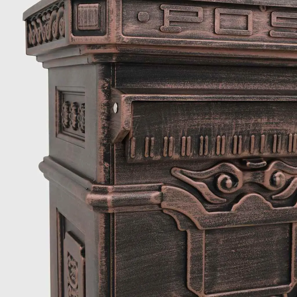 Pillar Letterbox Antique Style Rustproof Brown Outdoor Wide Mail Slot Lockable Doors