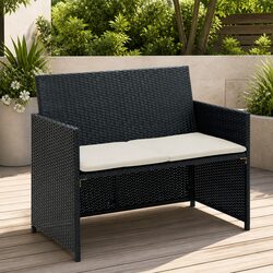 2-Seater Outdoor Sofa Garden Patio Furniture with Cushions Black Rattan