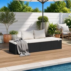 Outdoor Lounge Bed Poly Rattan Garden Sun Bed 195x60cm with Cushions Pillows