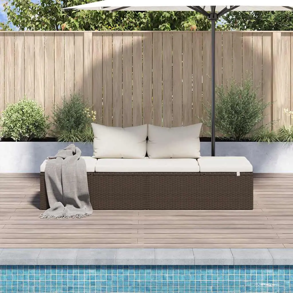 Outdoor Lounge Bed 195x60cm Adjustable PE Rattan Garden Sun Lounger with Removable Cushion and Back Pillows