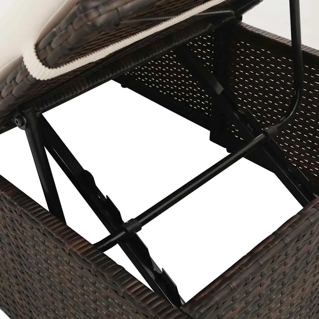 Outdoor Lounge Bed 195x60cm Adjustable PE Rattan Garden Sun Lounger with Removable Cushion and Back Pillows