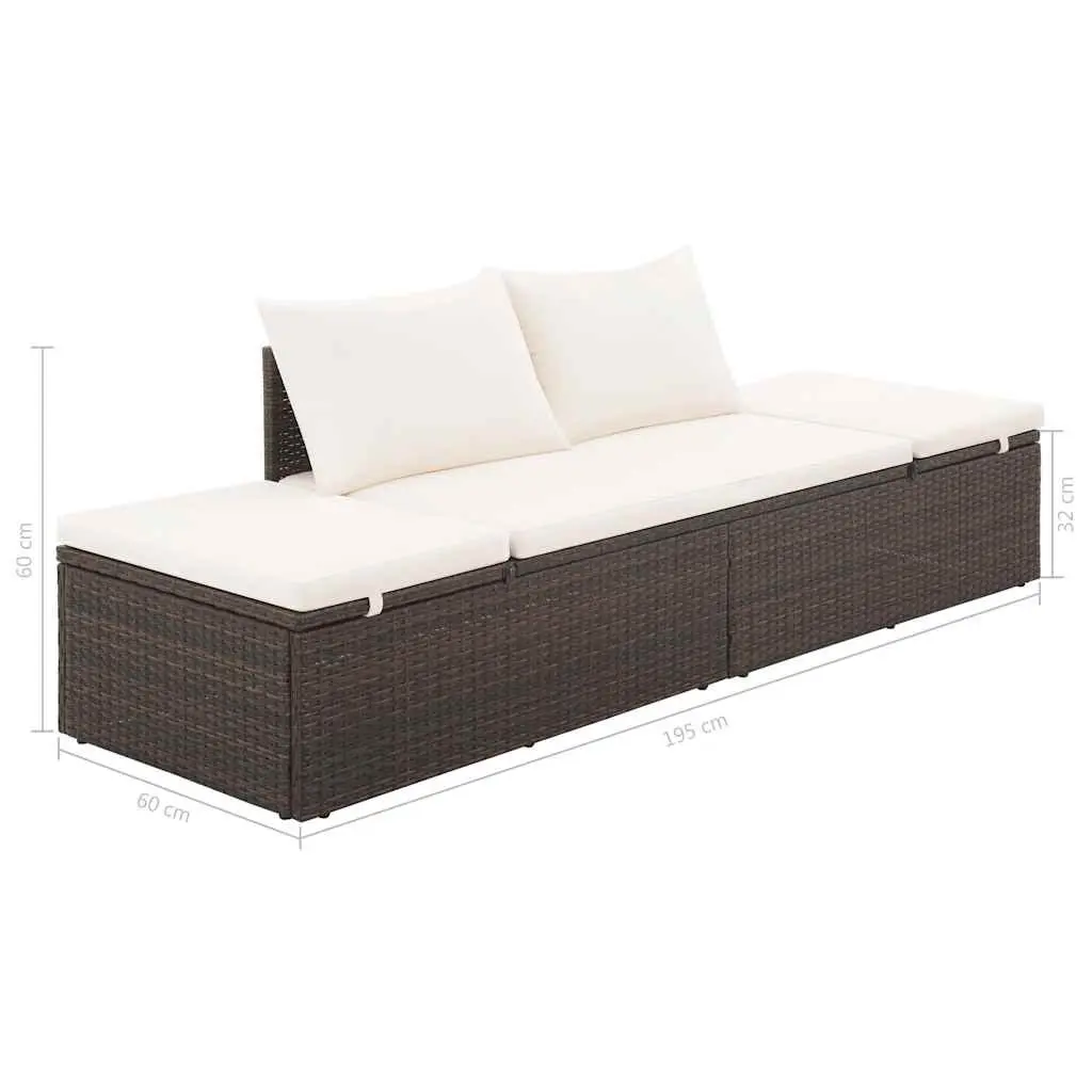 Outdoor Lounge Bed 195x60cm Adjustable PE Rattan Garden Sun Lounger with Removable Cushion and Back Pillows