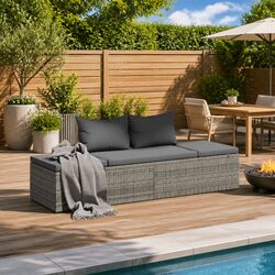 Garden Lounge Bed Grey Outdoor Rattan Sun Bed Patio Furniture with Cushions