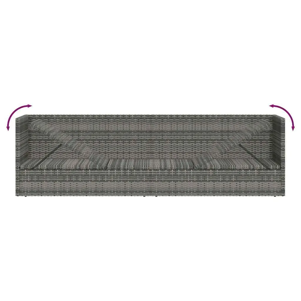 Garden Lounger Bed 200x60cm Grey Adjustable Poly Rattan Outdoor Patio Sunbed