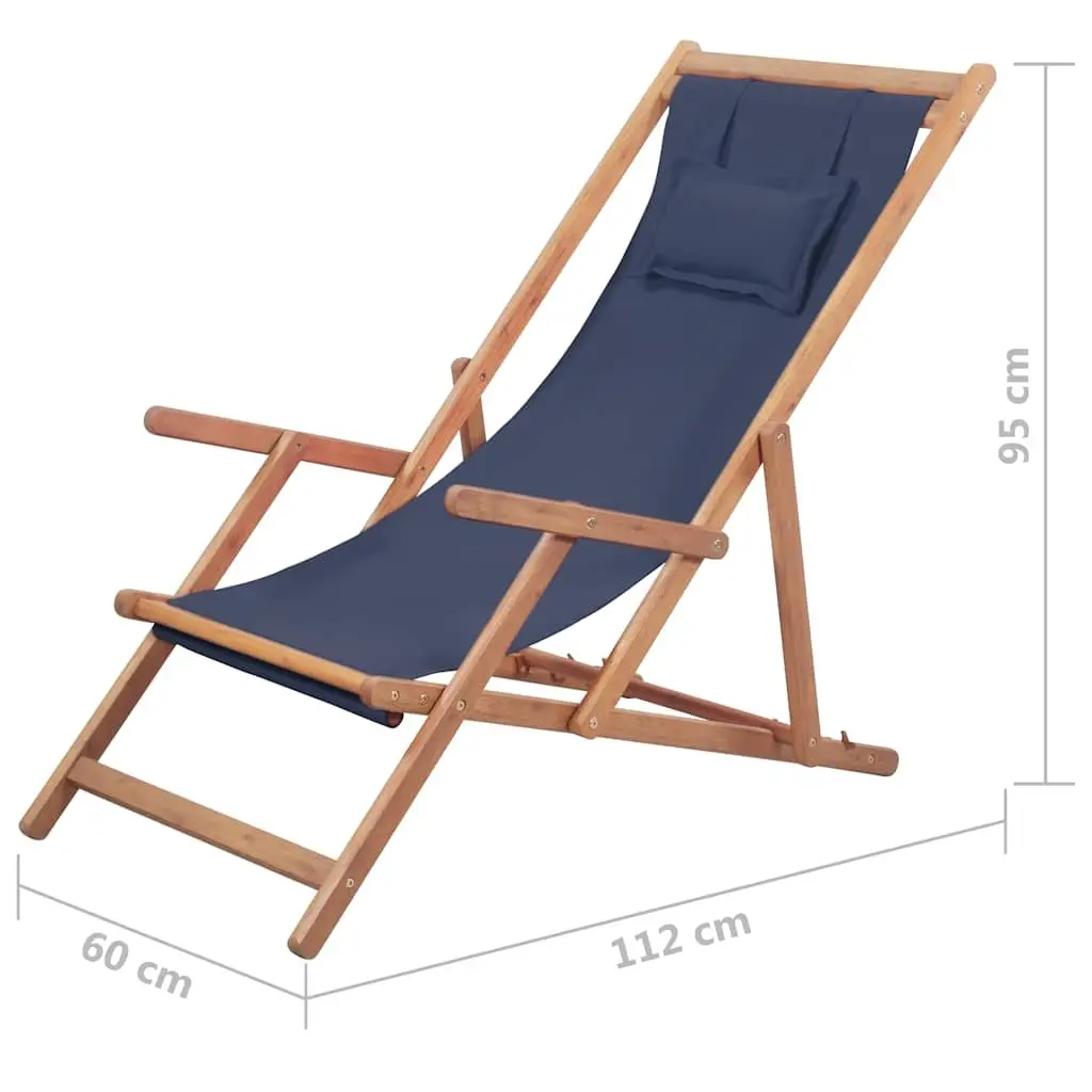 Folding Beach Chair Wooden Frame Reclining 3 Adjustable Positions Outdoor Garden Patio Camping Blue