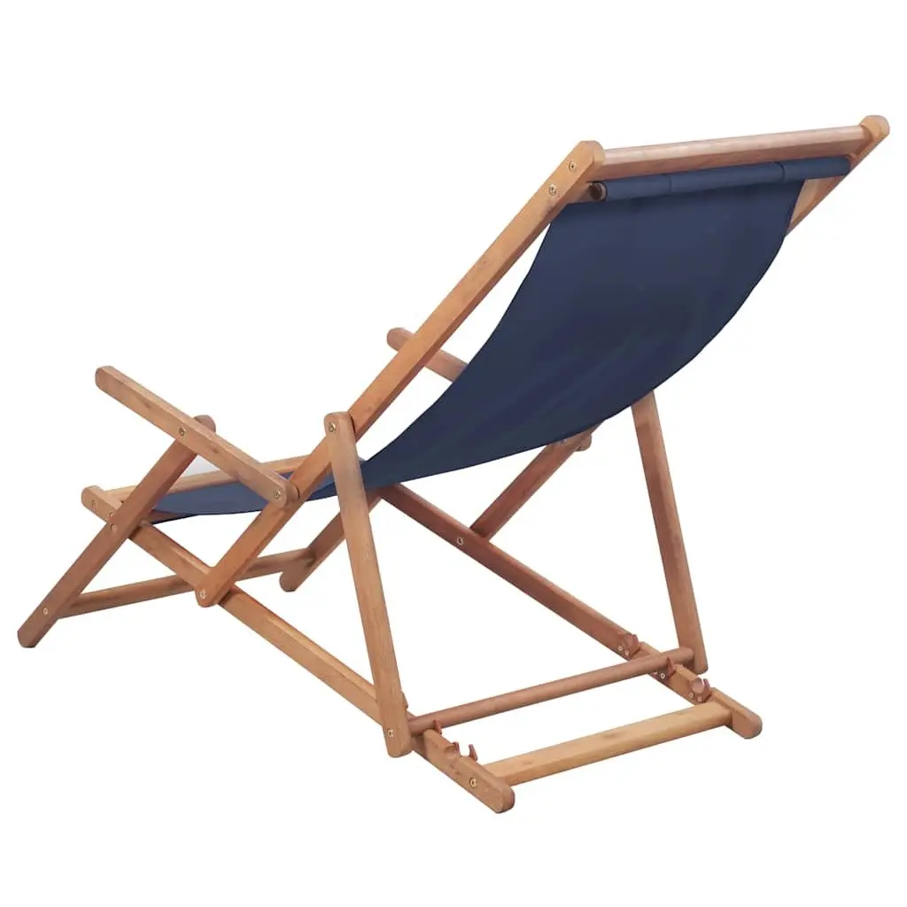 Folding Beach Chair Wooden Frame Reclining 3 Adjustable Positions Outdoor Garden Patio Camping Blue