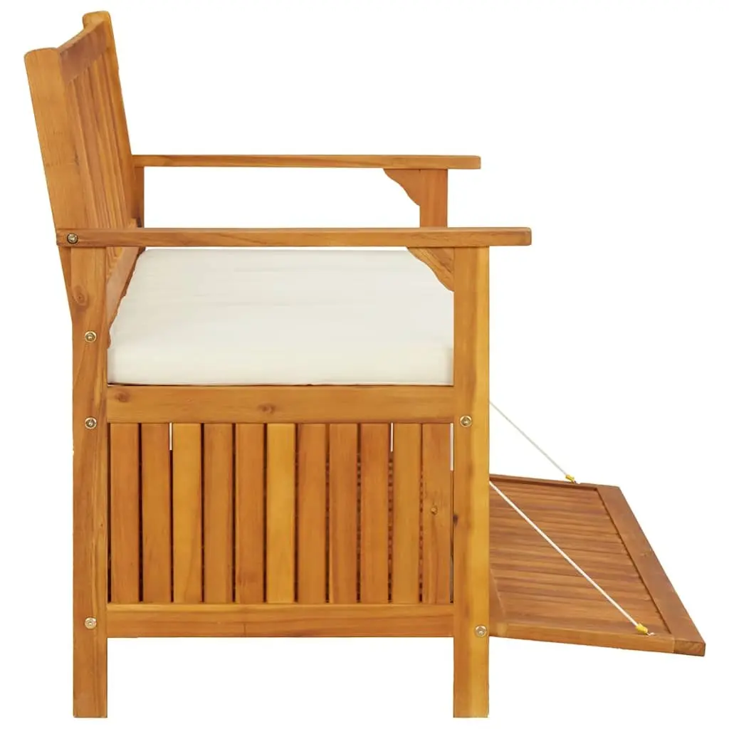 Outdoor Storage Bench Solid Wood Garden Seating with Backrest Armrests and Cushion