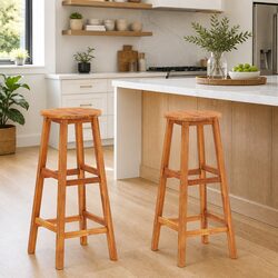 Enhance Your Space with 2 Acacia Wood Bar Stools