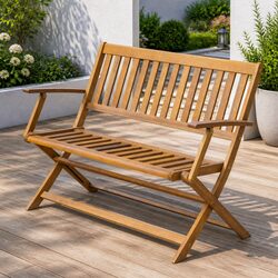 Outdoor Folding Garden Bench 120cm Solid Acacia Wood Backrest Armrest Seating