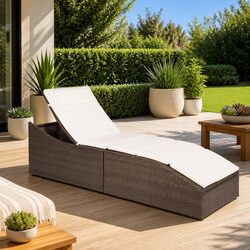 Outdoor Brown Garden Lounger with Comfortable Cushion