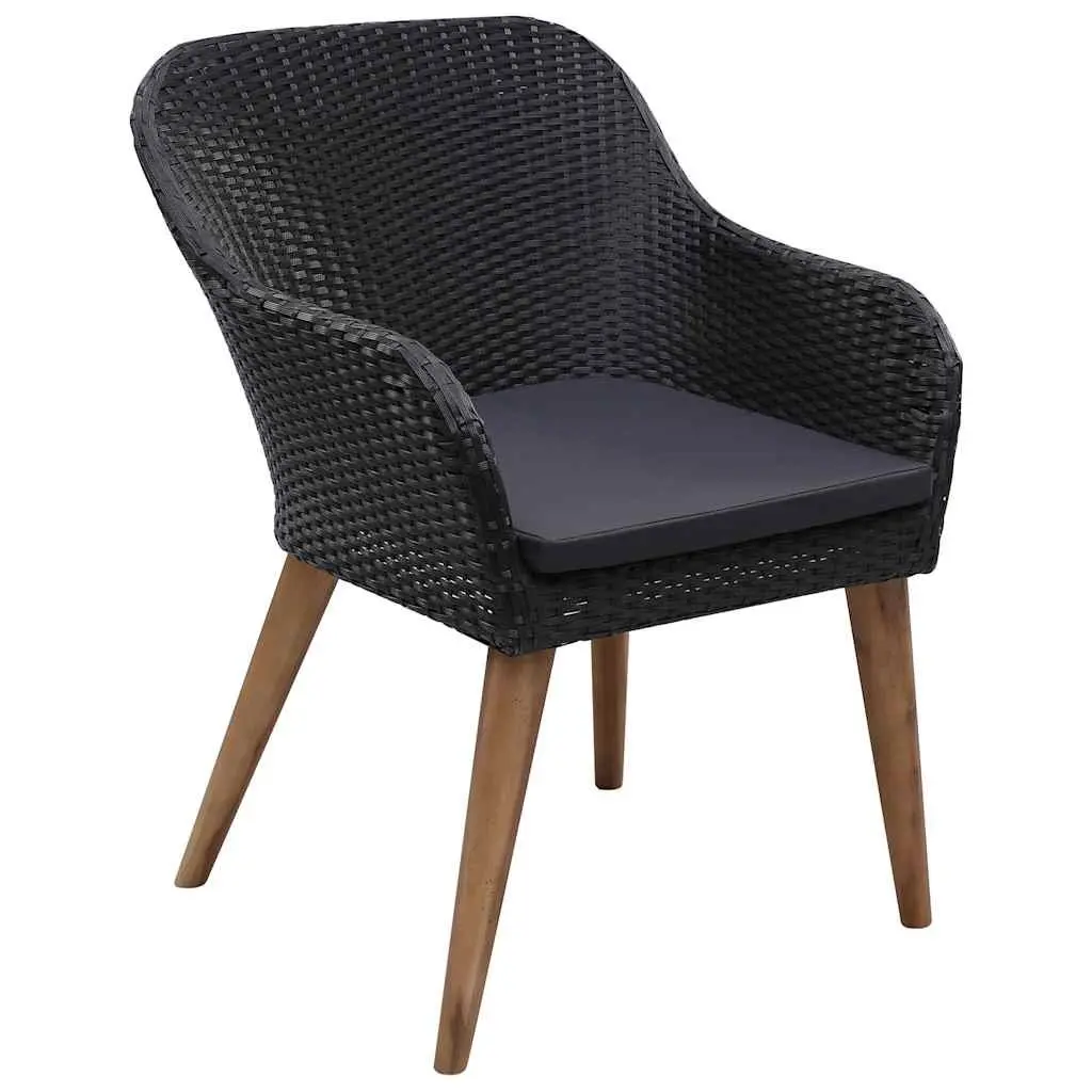 Outdoor Armchairs Set 2 Pieces Weather Resistant PE Rattan Garden Patio Seating with Removable Cushions Black