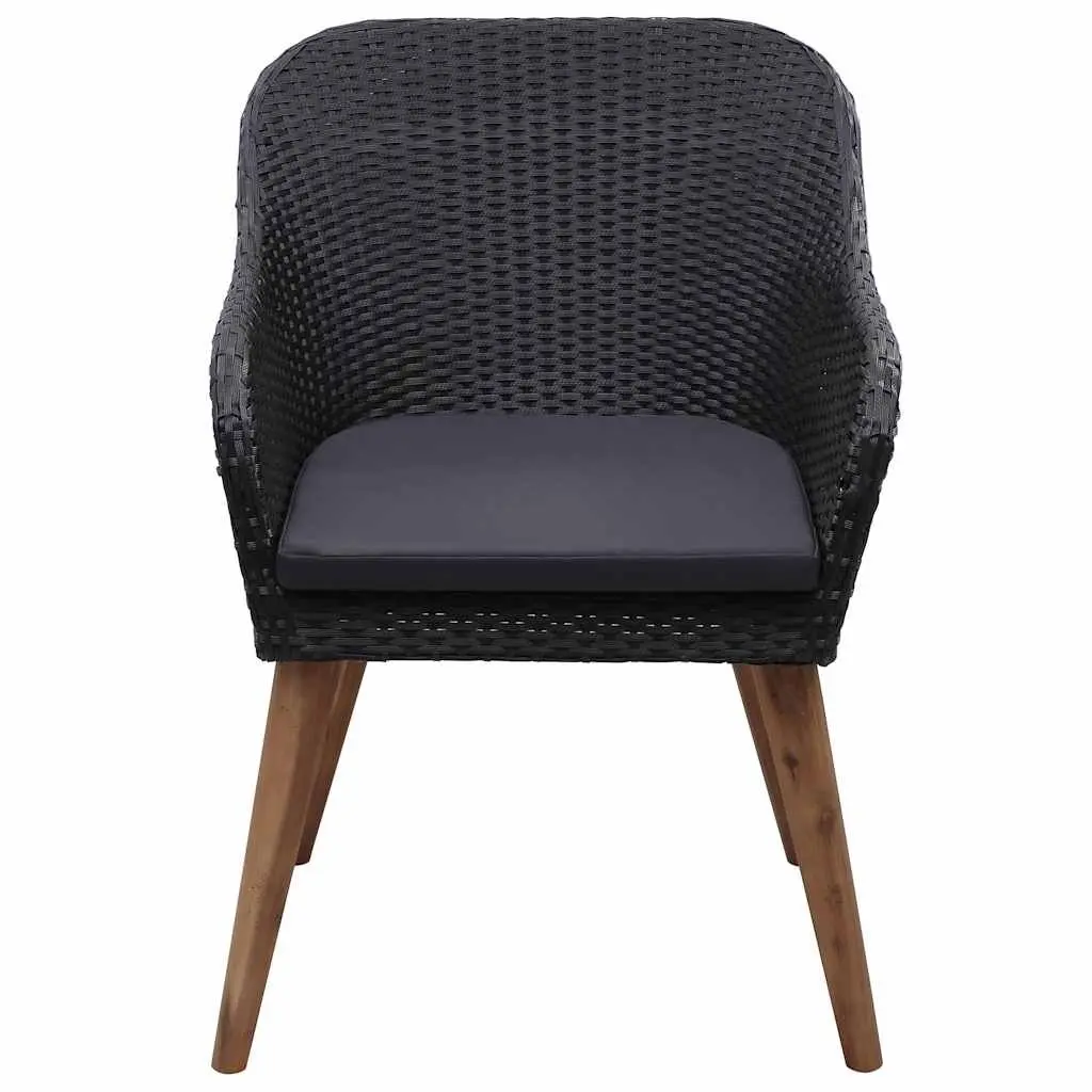 Outdoor Armchairs Set 2 Pieces Weather Resistant PE Rattan Garden Patio Seating with Removable Cushions Black