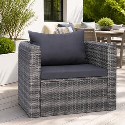 Stylish Outdoor Chair Grey Poly Rattan with Cushions