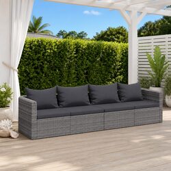 4 Piece Outdoor Garden Sofa Set Grey Rattan Patio Furniture with Cushions
