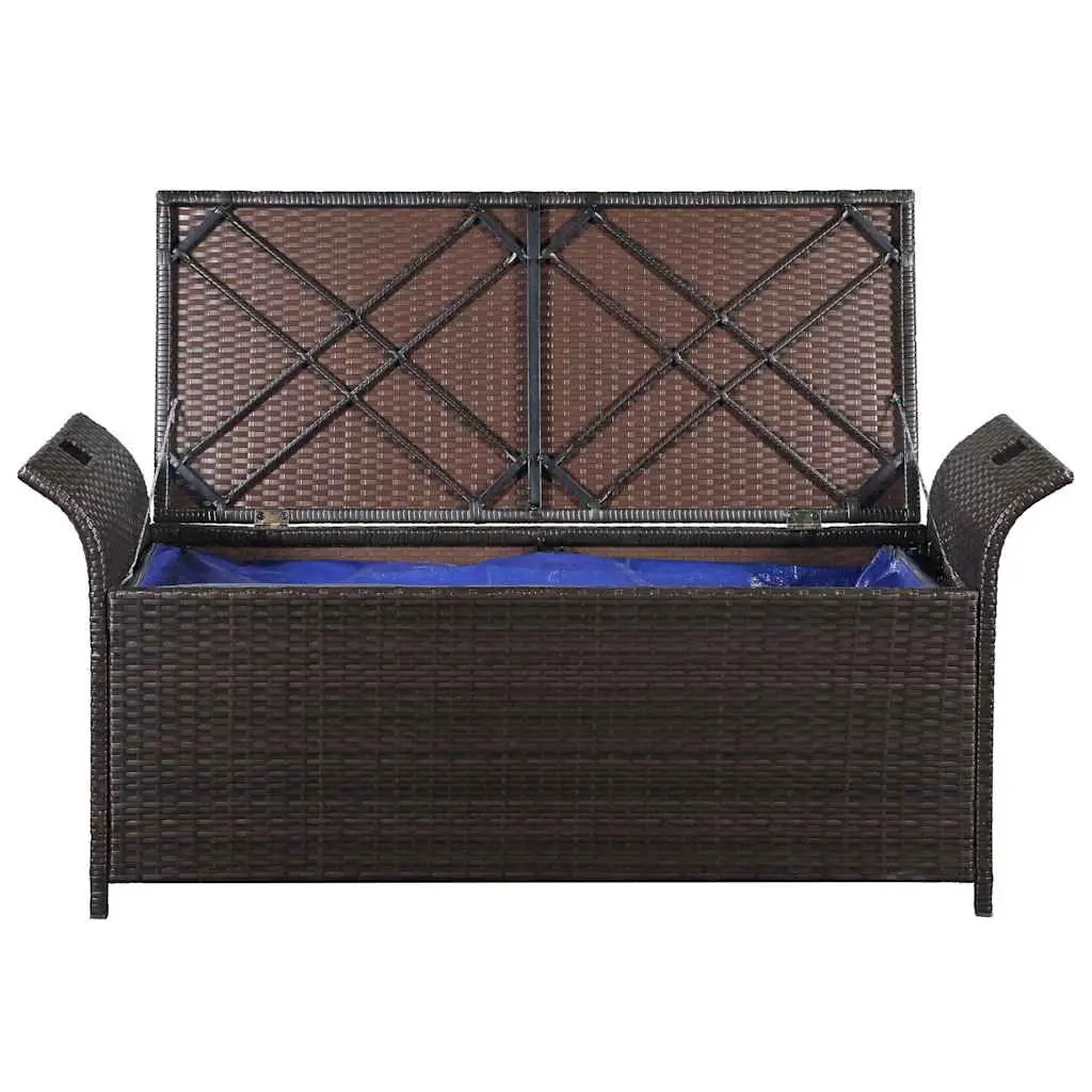 Outdoor Storage Bench 138 cm Water-resistant PE Rattan Garden Seating with Removable Cushion Brown