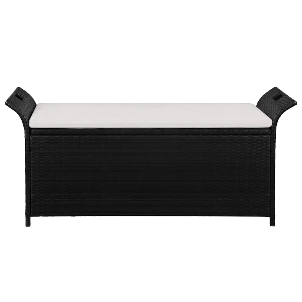 Outdoor Storage Bench 138cm Poly Rattan Water-Resistant with Cushion Black