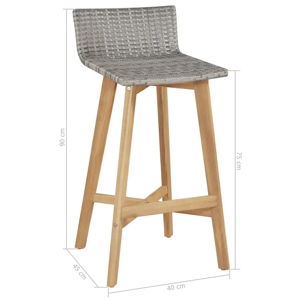 Outdoor Bar Stools Brown Weather-resistant PE Rattan Seat Footrest Set 2 Piece