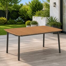 Outdoor Dining Table 150x90cm Garden Patio Furniture Slatted Wood Steel Frame