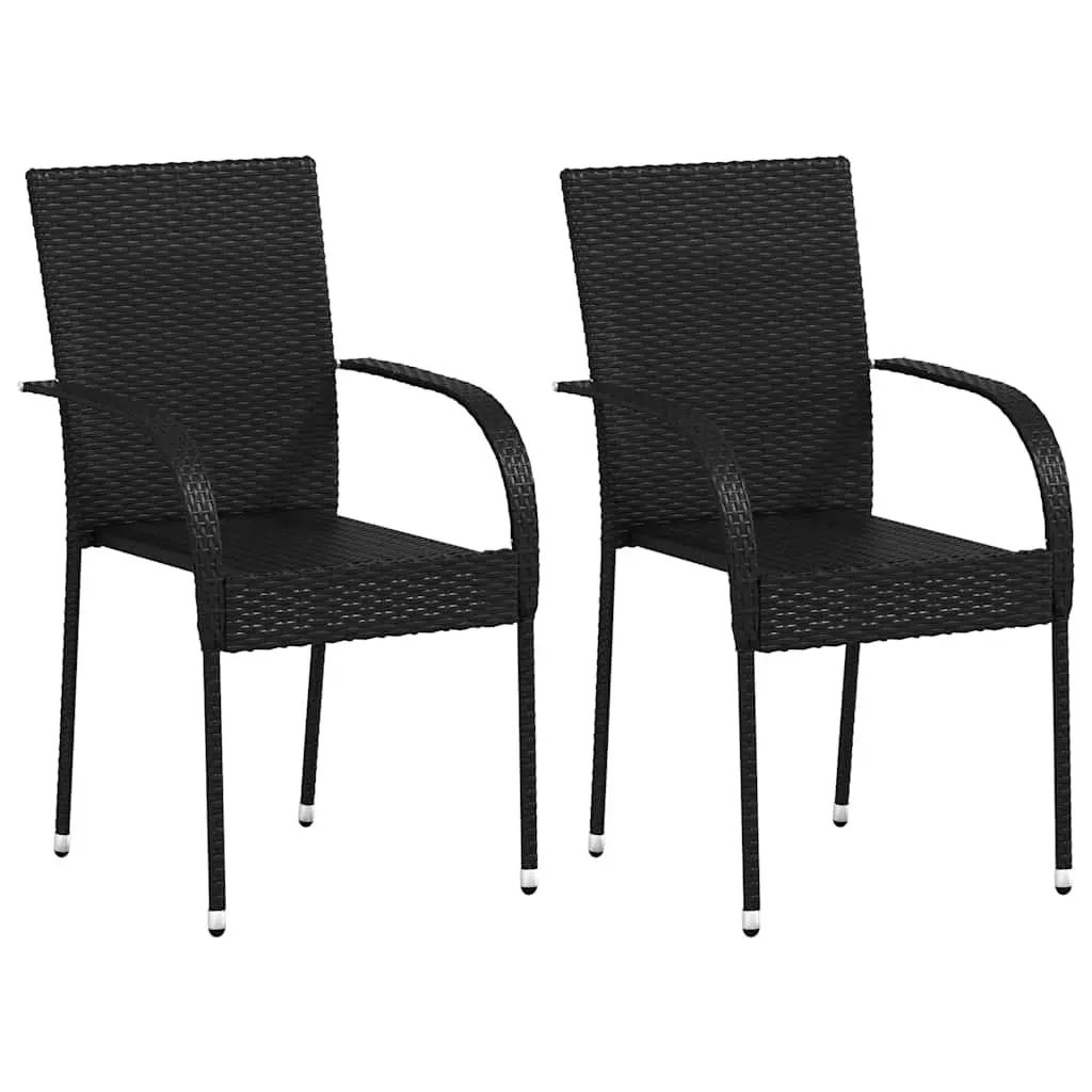 Outdoor Stacking Dining Chairs 2 pcs Lightweight Water-resistant PE Rattan Black