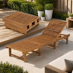 Sun Lounger Folding Wooden Outdoor Garden Patio Deck Chair Adjustable Backrest