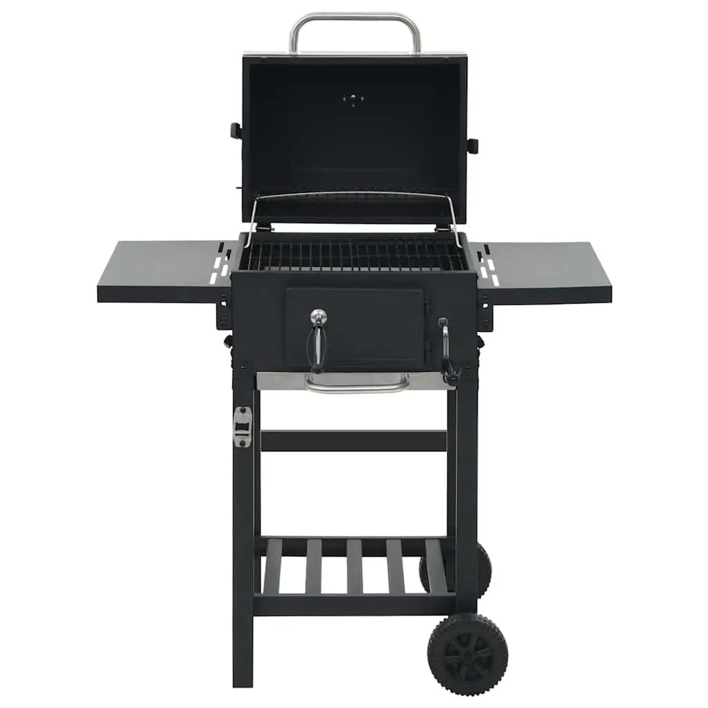 Charcoal BBQ Grill with Bottom Shelf and Integrated Thermometer Black Outdoor Cooking