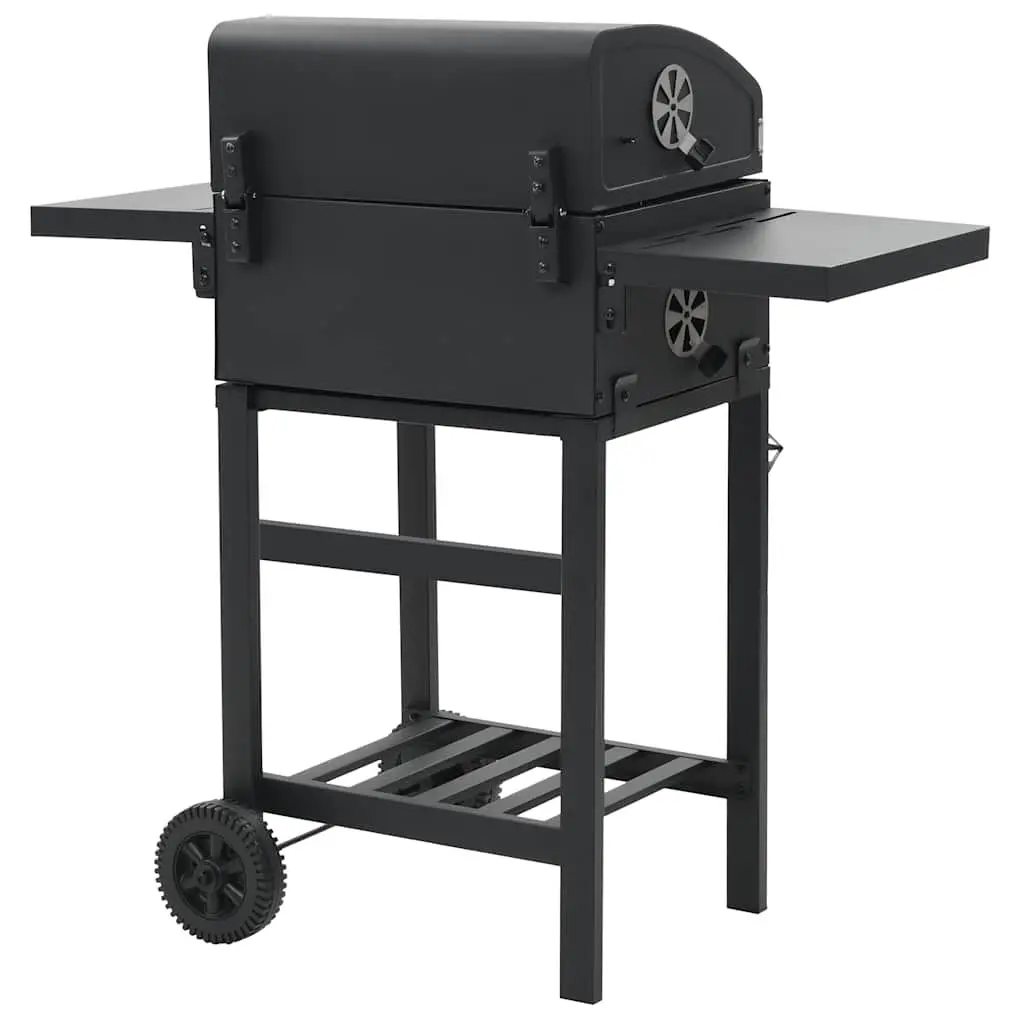 Charcoal BBQ Grill with Bottom Shelf and Integrated Thermometer Black Outdoor Cooking