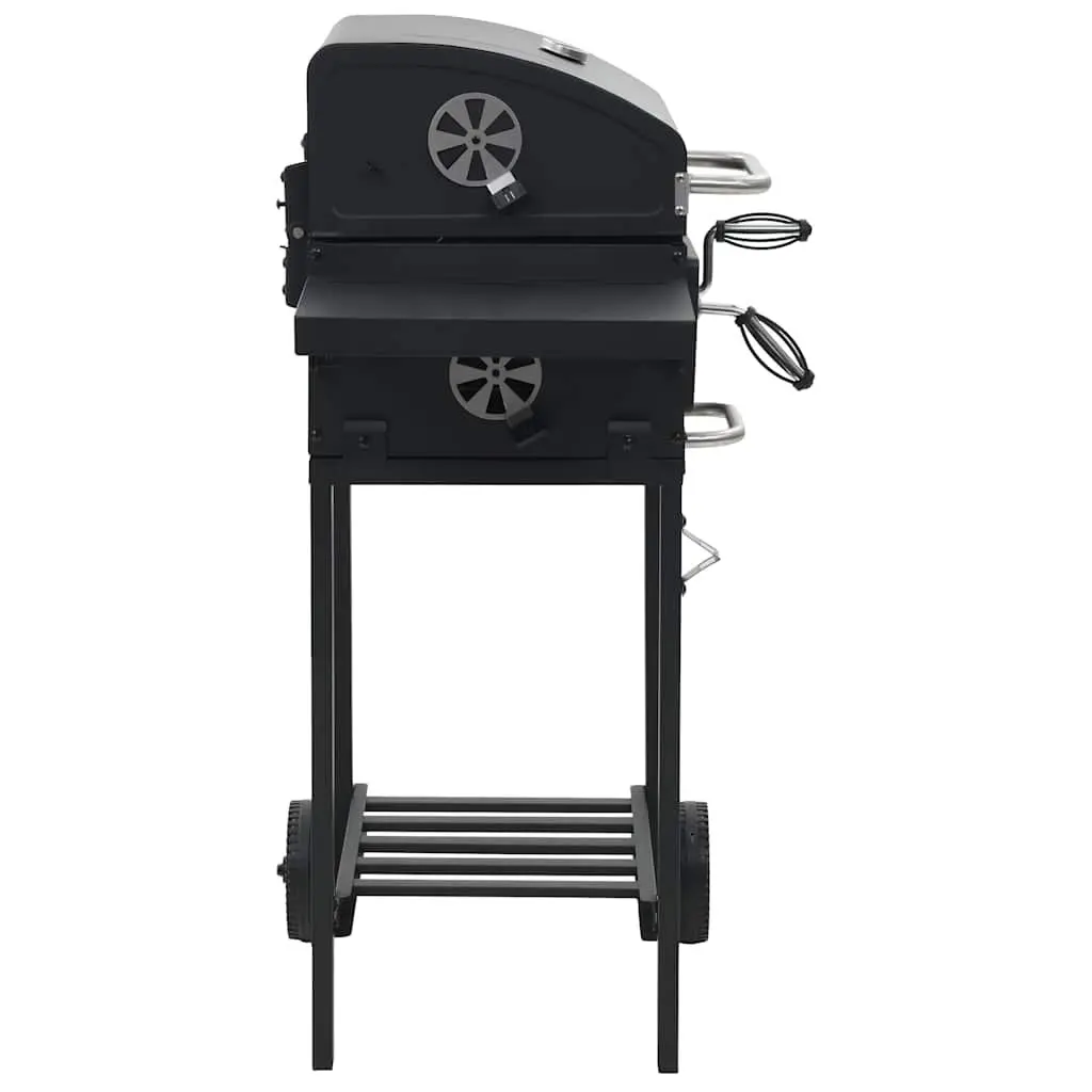Charcoal BBQ Grill with Bottom Shelf and Integrated Thermometer Black Outdoor Cooking