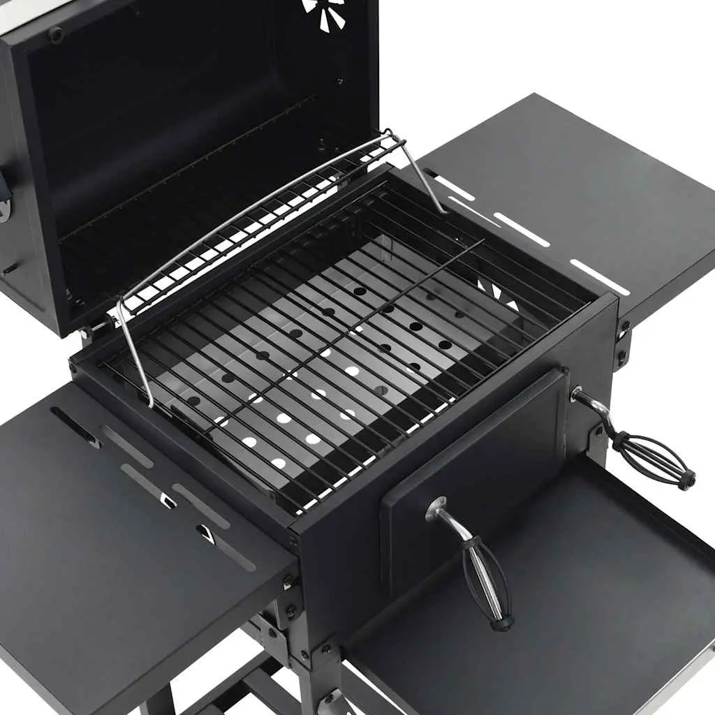 Charcoal BBQ Grill with Bottom Shelf and Integrated Thermometer Black Outdoor Cooking