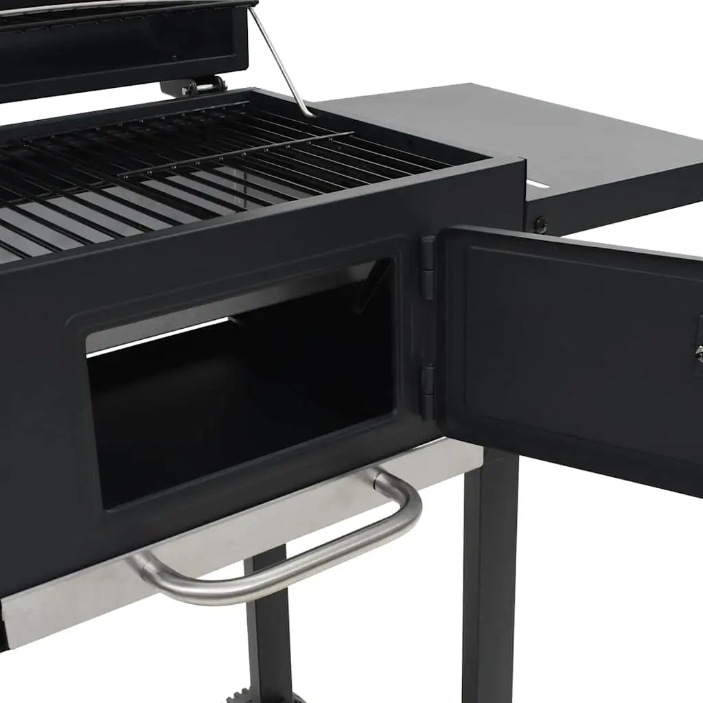 Charcoal BBQ Grill with Bottom Shelf and Integrated Thermometer Black Outdoor Cooking