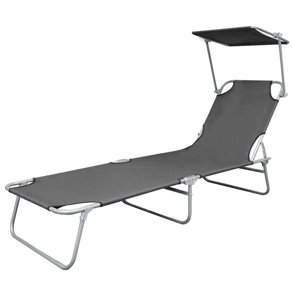 Adjustable Canopy Folding Sun Lounger Steel Frame Outdoor Garden Beach