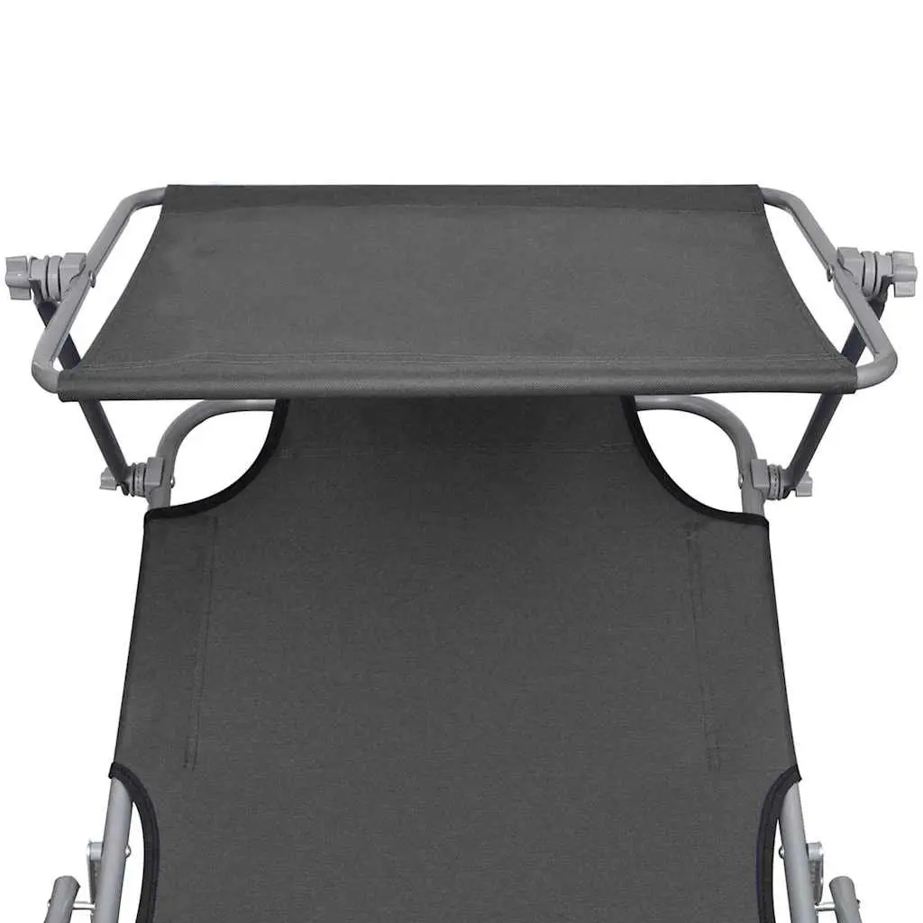 Adjustable Canopy Folding Sun Lounger Steel Frame Outdoor Garden Beach