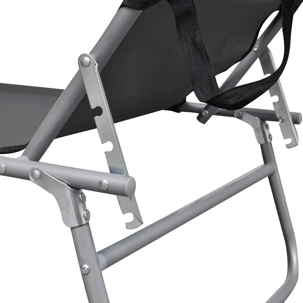 Adjustable Canopy Folding Sun Lounger Steel Frame Outdoor Garden Beach