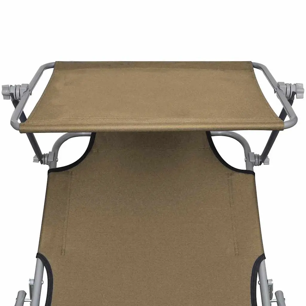 Sun Lounger Folding Chair with Canopy Adjustable Backrest Lightweight Portable Taupe