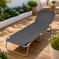 Foldable Sun Lounger Adjustable Backrest Grey Garden Beach Reclining Chair