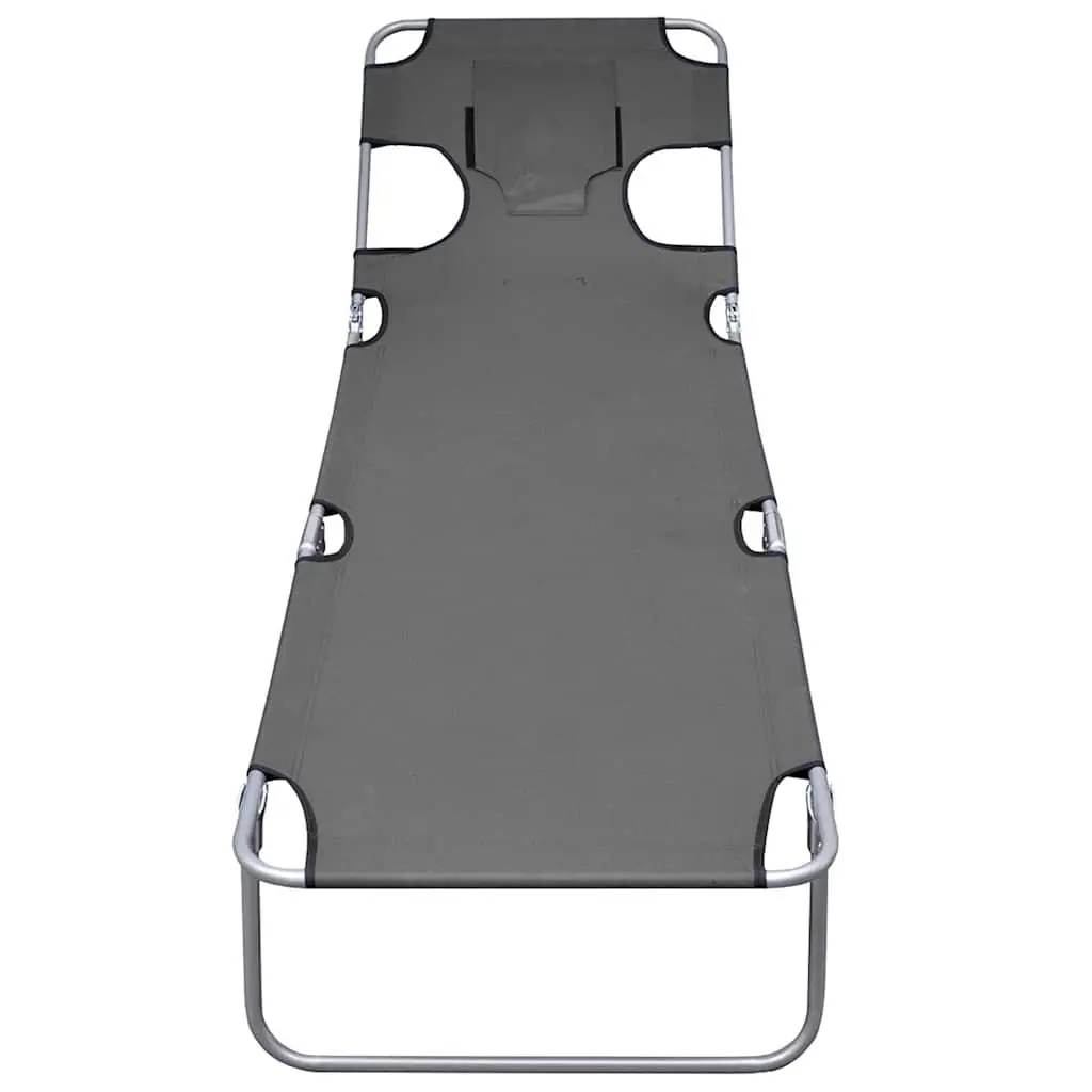 Adjustable Foldable Lounger Grey with Head Cushion for Beach and Garden Relaxation