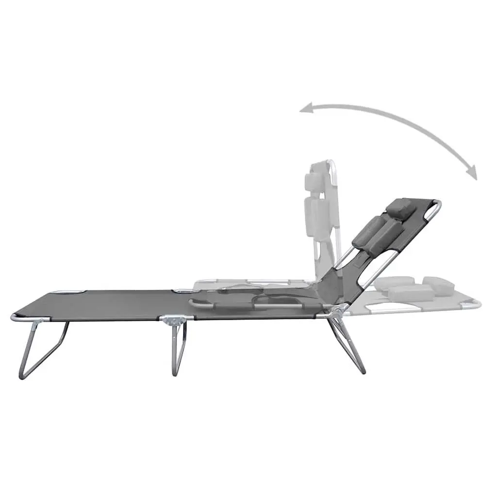 Adjustable Foldable Lounger Grey with Head Cushion for Beach and Garden Relaxation
