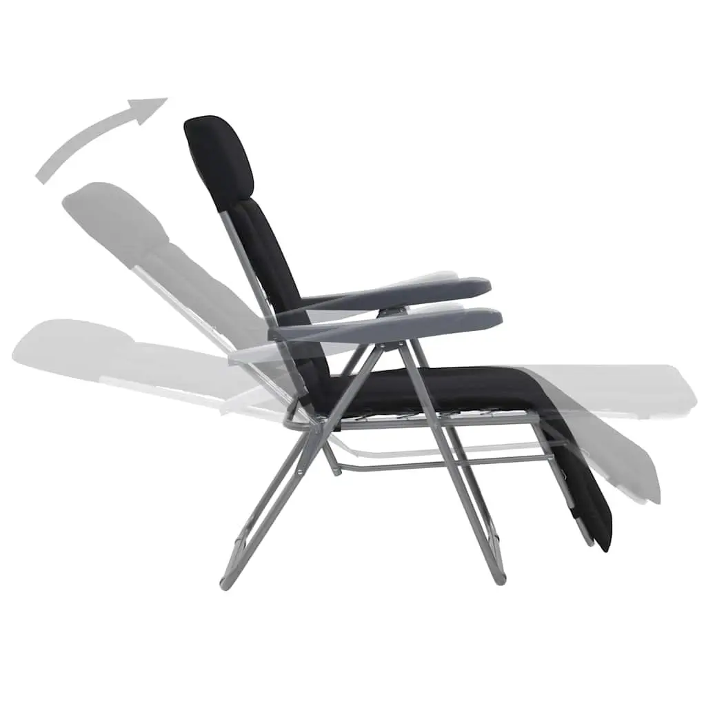 Folding Garden Chairs 2 pcs Black Steel Frame Adjustable Recline Cushions