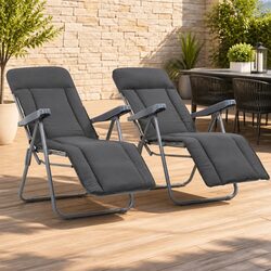 Grey Outdoor Folding Chairs with Cushions - 2 pcs for Relaxation