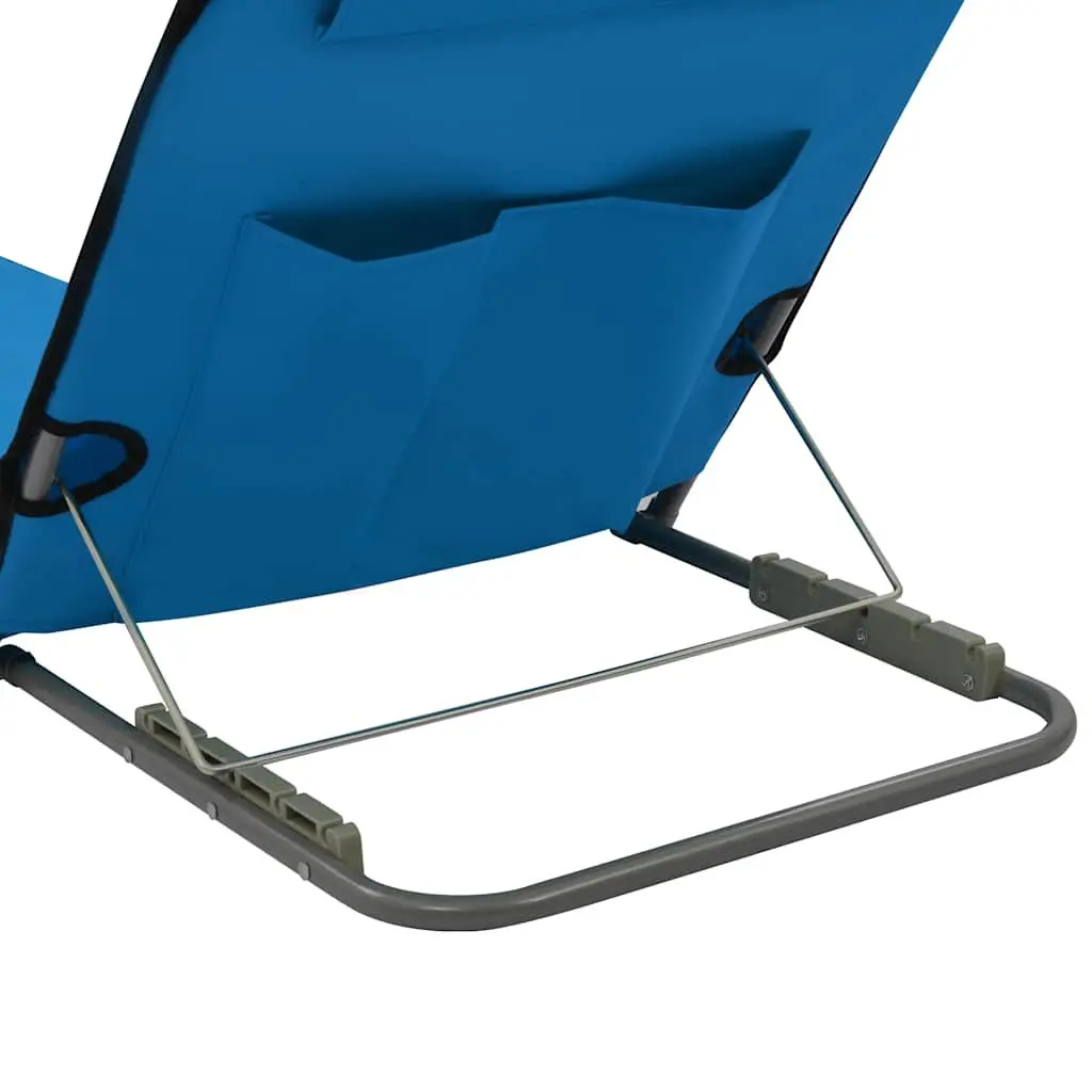 Folding Beach Lounger Set 2 pcs Adjustable Backrest Steel Frame Fabric Mat Blue